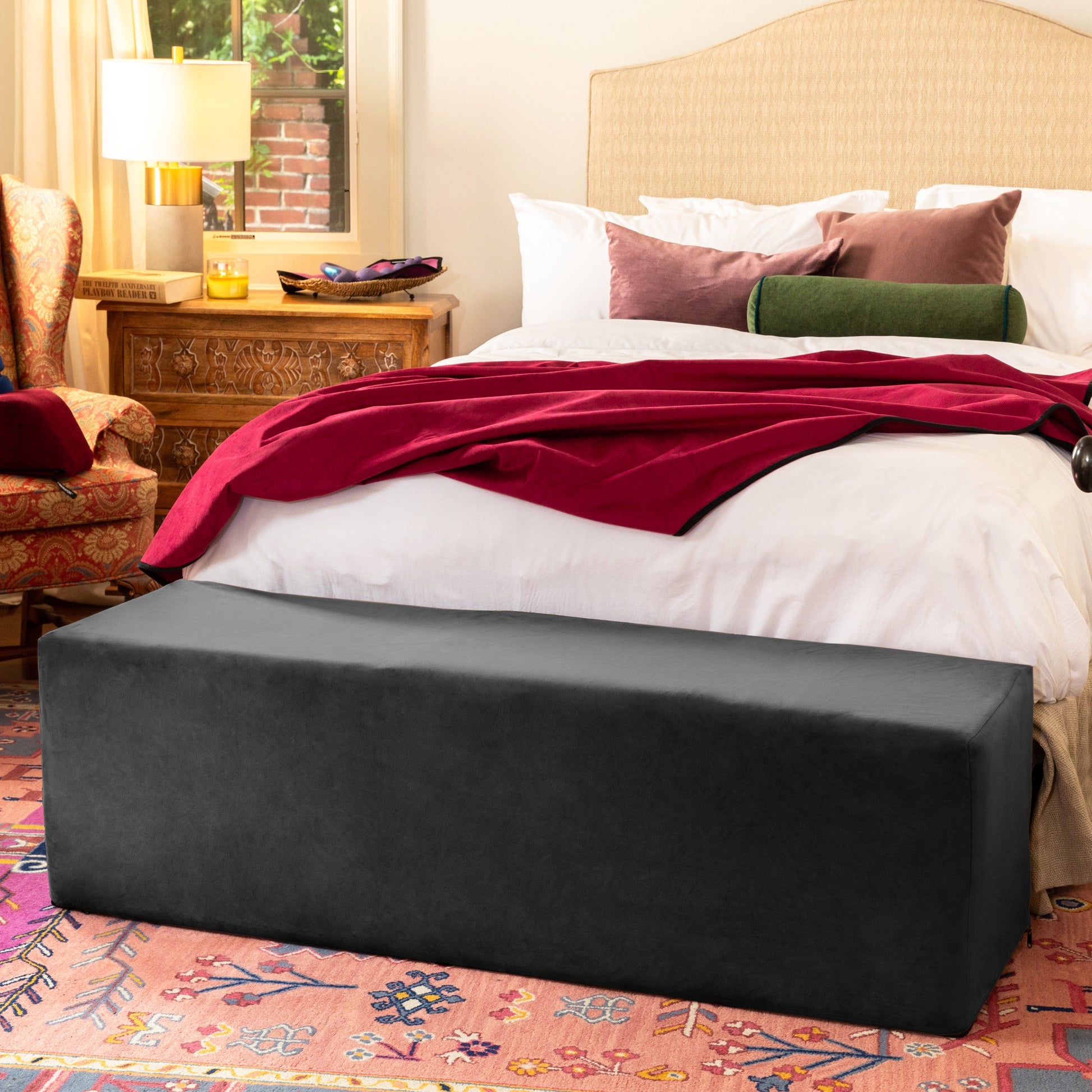 Aria Flip Chaise 18 Inch Wide - Convertible Sex Chair and Bed Bench, Black